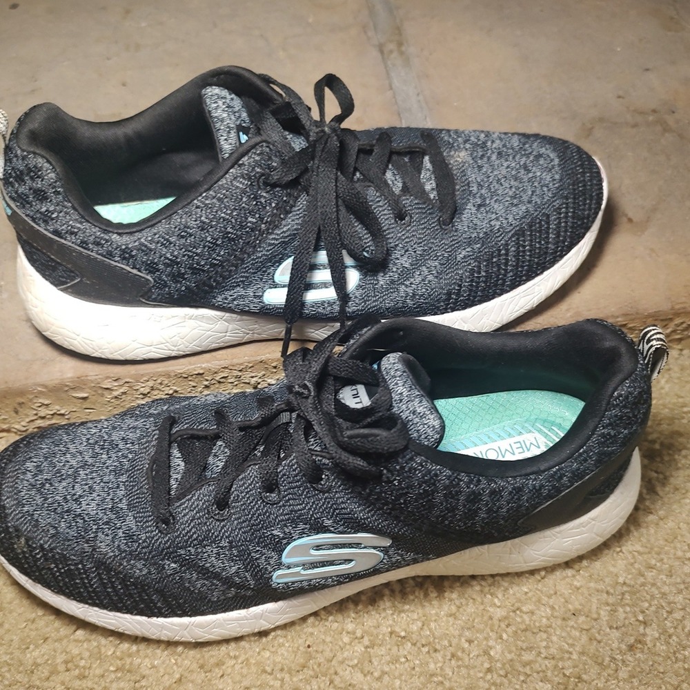 Skechers Womens Air-Cooled‎ Memory Foam Black Grey Knit Athletic Sneakers - Picture 5 of 5